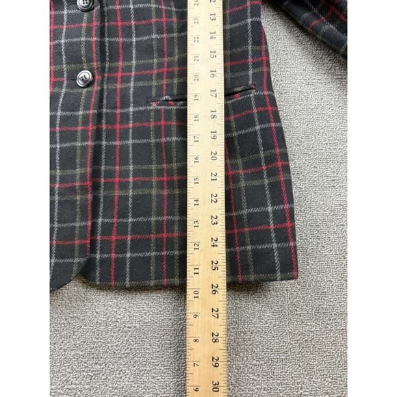 Vintage Sag Harbor Blazer Women 8 Black Red Plaid Wool Blend Plaid Two Button - Picture 5 of 7